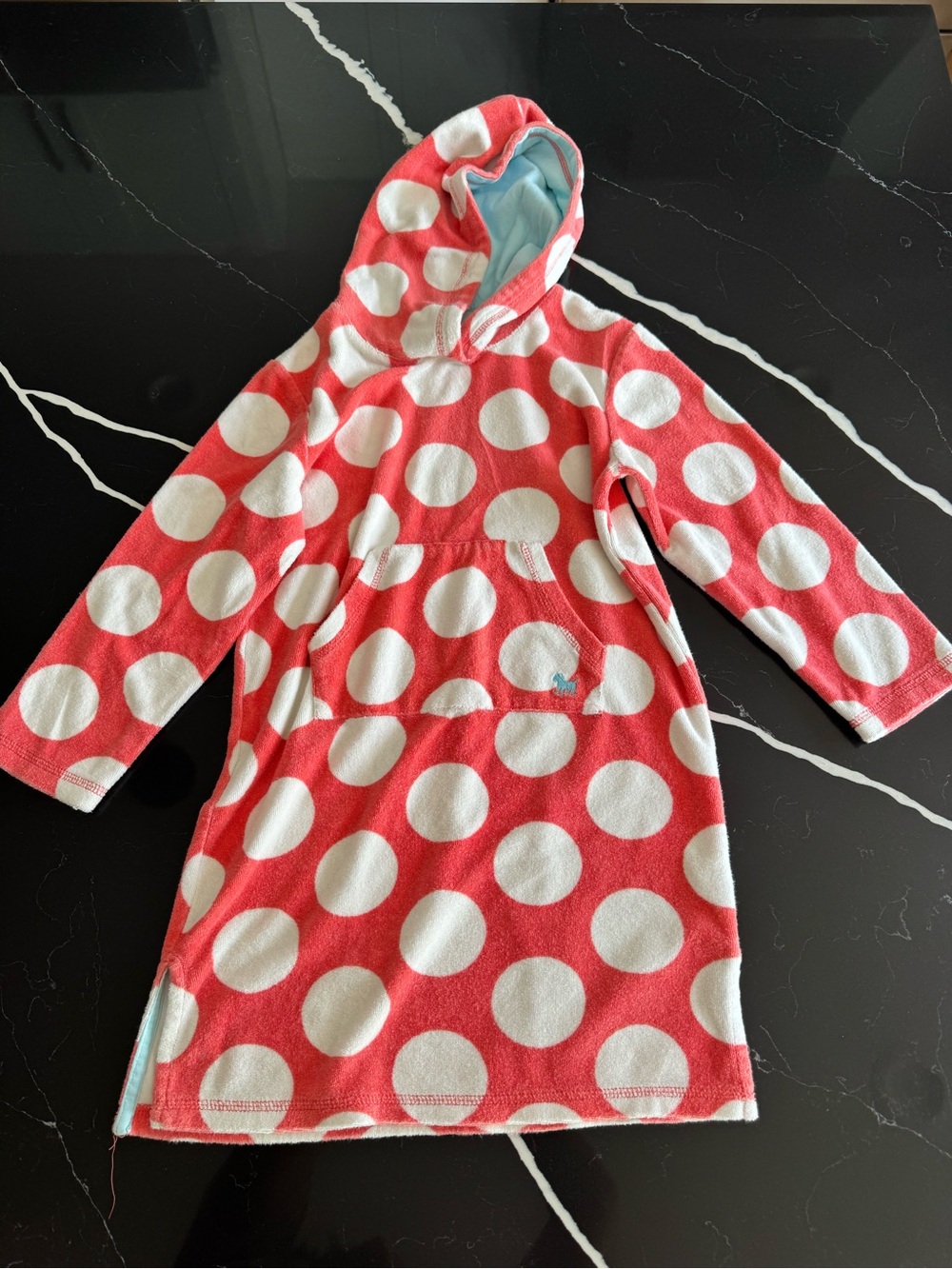 Kids Hooded Swim coverup Dress in Coral Pink Polka Dot
